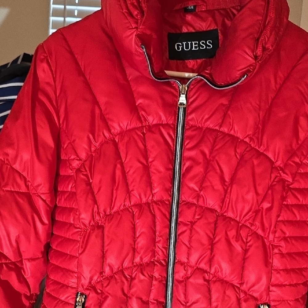 GUESS Women's Vibrant Red Puffer Jacket